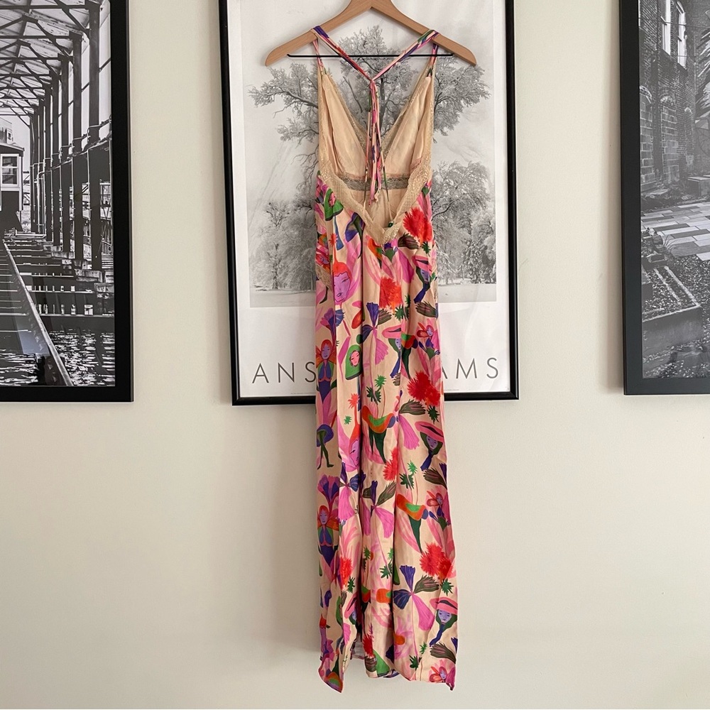 Farm Rio Sand Fairies Lace Trim Slip Midi Dress NWT Medium Beige Pink - Picture 11 of 16